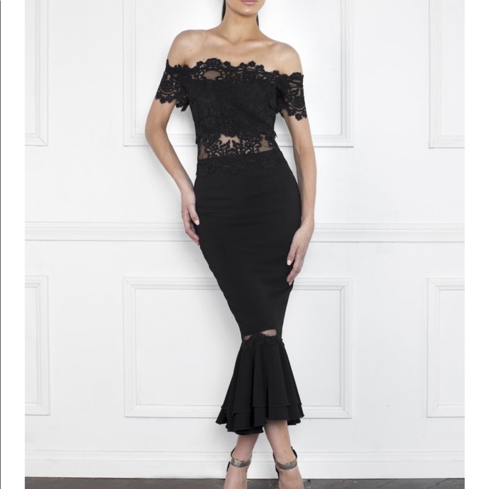 NWT Nicole Bakit off the shoulder lace black dress